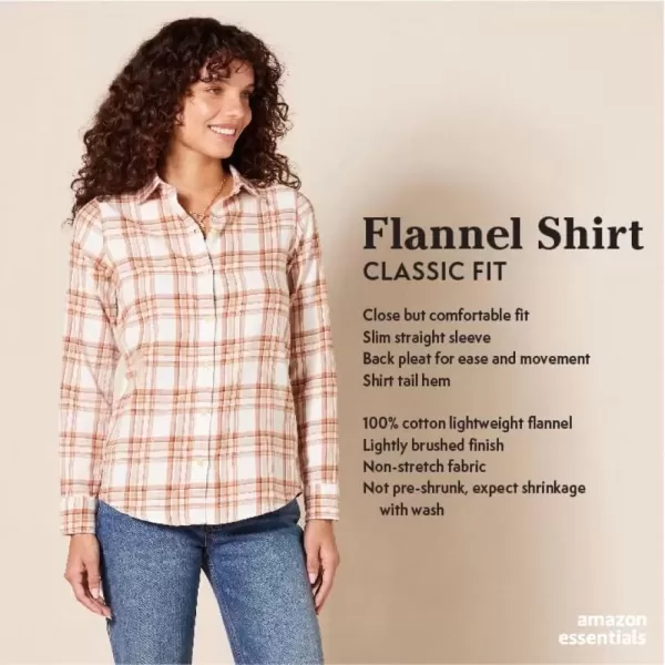 imageAmazon Essentials Womens ClassicFit LongSleeve Lightweight Plaid Flannel ShirtPeach Windowpane Plaid