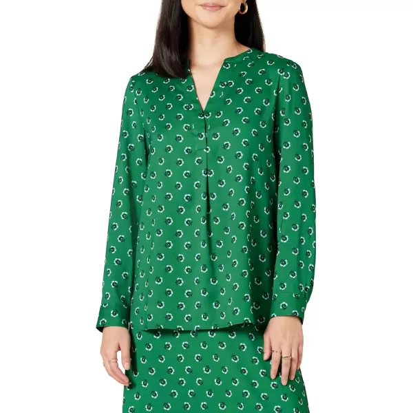 imageAmazon Essentials Womens Georgette Long Sleeve RelaxedFit Popover BlouseGreen Floral