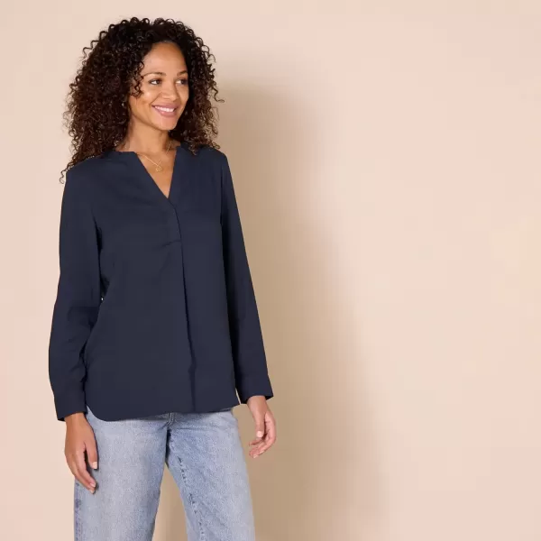 imageAmazon Essentials Womens Georgette Long Sleeve RelaxedFit Popover BlouseNavy