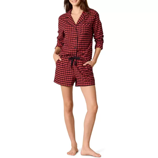 imageAmazon Essentials Womens Lightweight Woven Flannel Pajama Set with ShortsBlack Red Mini Buffalo Plaid