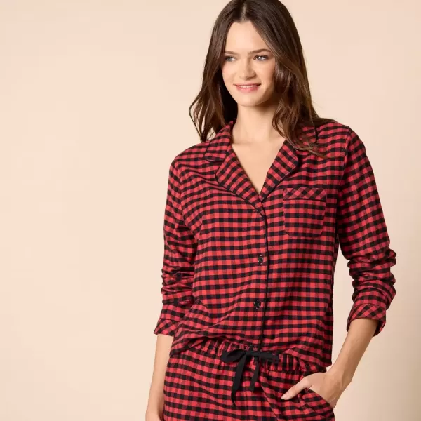 imageAmazon Essentials Womens Lightweight Woven Flannel Pajama Set with ShortsBlack Red Mini Buffalo Plaid