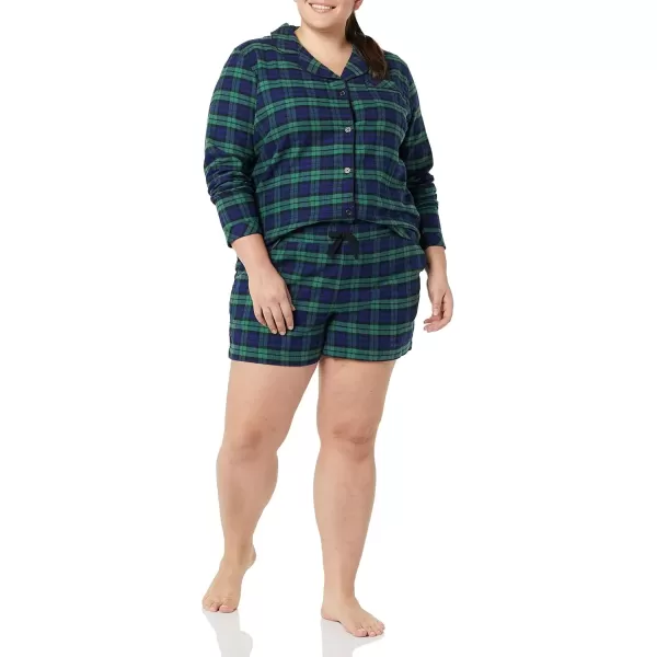 imageAmazon Essentials Womens Lightweight Woven Flannel Pajama Set with ShortsDark Green Navy Blackwatch Plaid