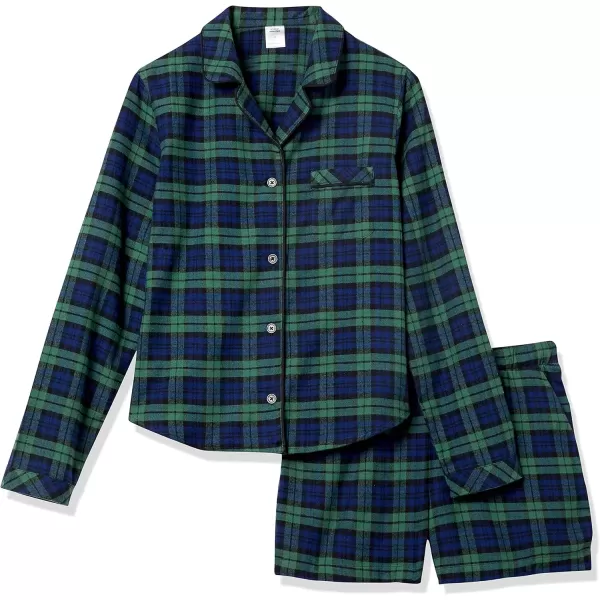 imageAmazon Essentials Womens Lightweight Woven Flannel Pajama Set with ShortsDark Green Navy Blackwatch Plaid