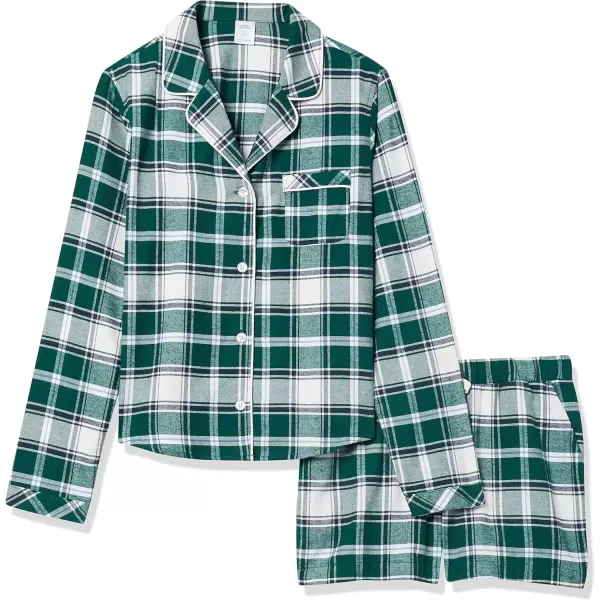 imageAmazon Essentials Womens Lightweight Woven Flannel Pajama Set with ShortsDark Green White Plaid