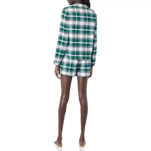 imageAmazon Essentials Womens Lightweight Woven Flannel Pajama Set with ShortsDark Green White Plaid