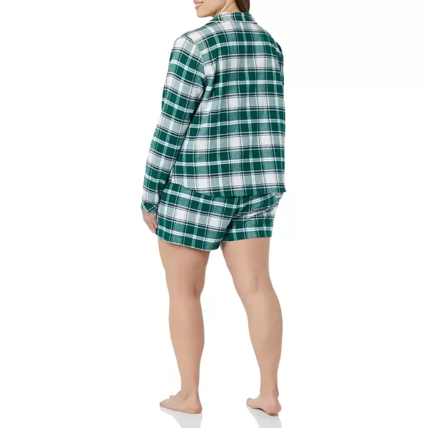 imageAmazon Essentials Womens Lightweight Woven Flannel Pajama Set with ShortsDark Green White Plaid