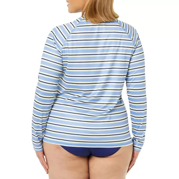 imageAmazon Essentials Womens Rash Guard Long Sleeve Sun ProtectionBlue Horizontal Stripe