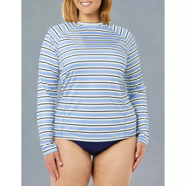 imageAmazon Essentials Womens Rash Guard Long Sleeve Sun ProtectionBlue Horizontal Stripe