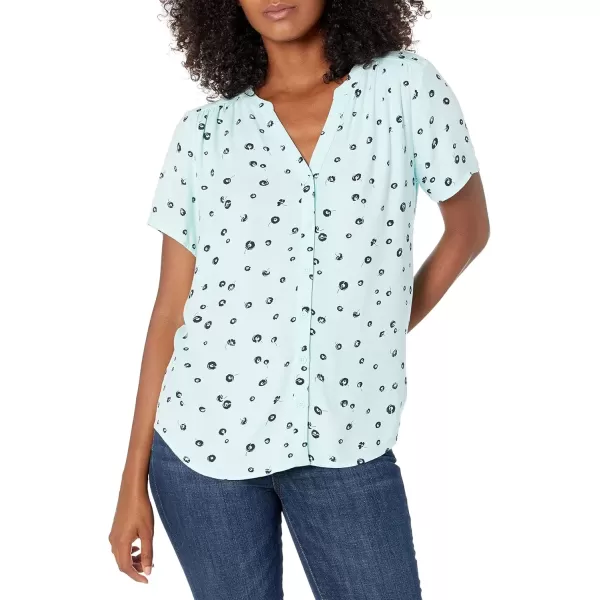 imageAmazon Essentials Womens RelaxedFit ShortSleeve Woven BlouseAqua Blue Poppy