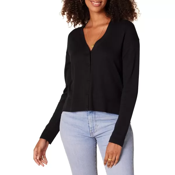 imageAmazon Essentials Womens VNeck Lightweight Cropped RelaxedFit Cardigan SweaterBlack