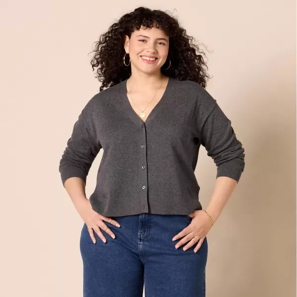 imageAmazon Essentials Womens VNeck Lightweight Cropped RelaxedFit Cardigan SweaterCharcoal Heather