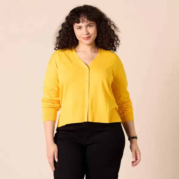 imageAmazon Essentials Womens VNeck Lightweight Cropped RelaxedFit Cardigan SweaterGolden Yellow