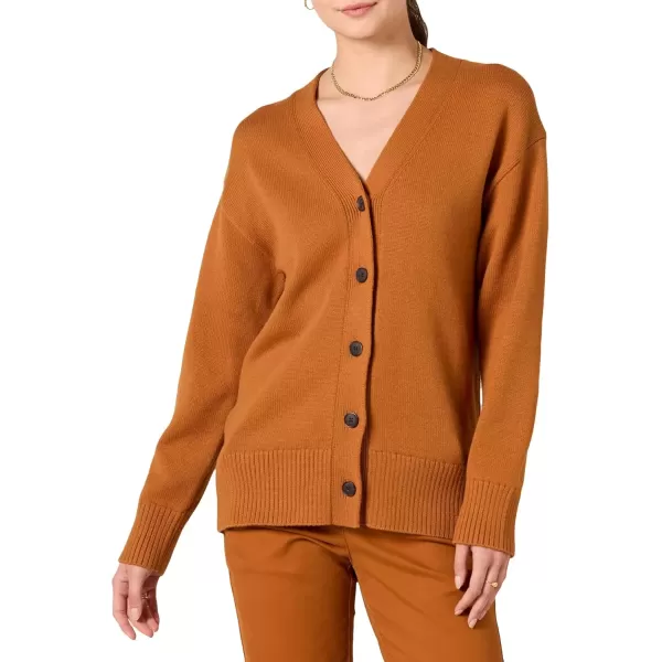 imageAmazon Essentials Womens VNeck Midweight RelaxedFit Cardigan SweaterCaramel