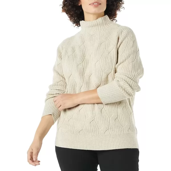 imageAmazon Essentials Womens Winter Sweater Soft Touch Funnel Neck Cable KnitBeige