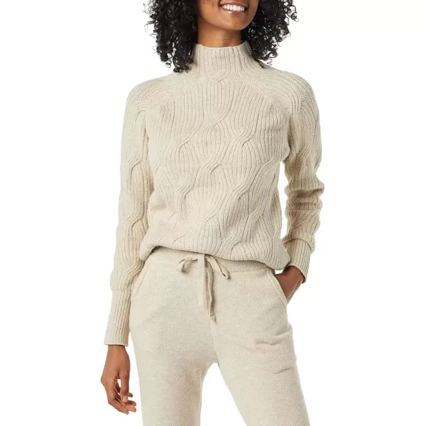 imageAmazon Essentials Womens Winter Sweater Soft Touch Funnel Neck Cable KnitBeige