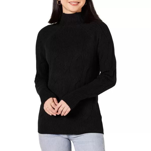 imageAmazon Essentials Womens Winter Sweater Soft Touch Funnel Neck Cable KnitBlack