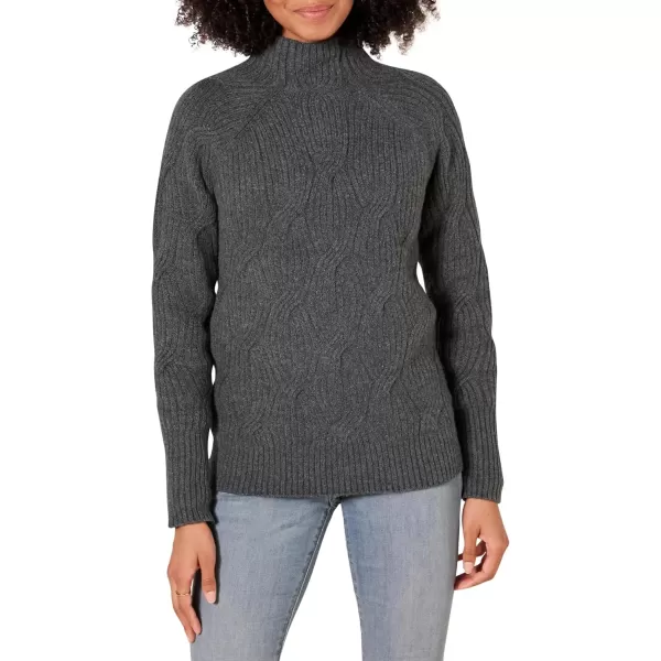 imageAmazon Essentials Womens Winter Sweater Soft Touch Funnel Neck Cable KnitCharcoal Heather