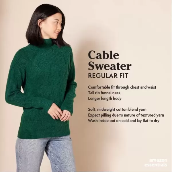 imageAmazon Essentials Womens Winter Sweater Soft Touch Funnel Neck Cable KnitDark Green