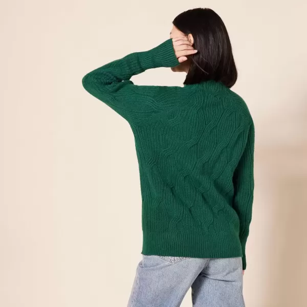 imageAmazon Essentials Womens Winter Sweater Soft Touch Funnel Neck Cable KnitDark Green