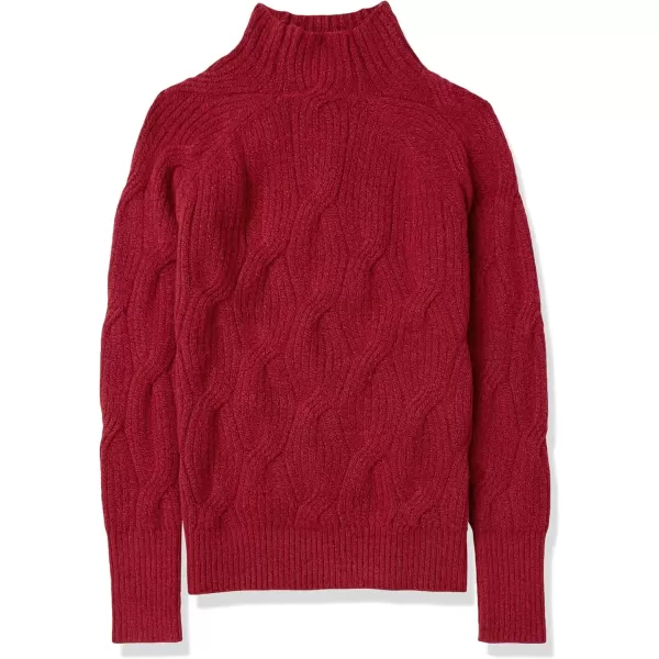 imageAmazon Essentials Womens Winter Sweater Soft Touch Funnel Neck Cable KnitDark Red