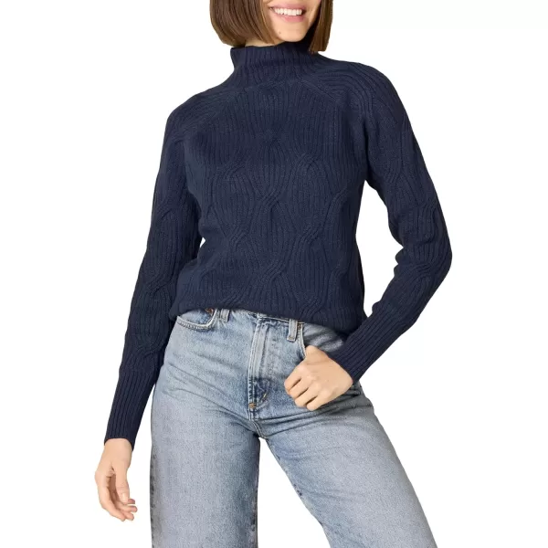 imageAmazon Essentials Womens Winter Sweater Soft Touch Funnel Neck Cable KnitNavy