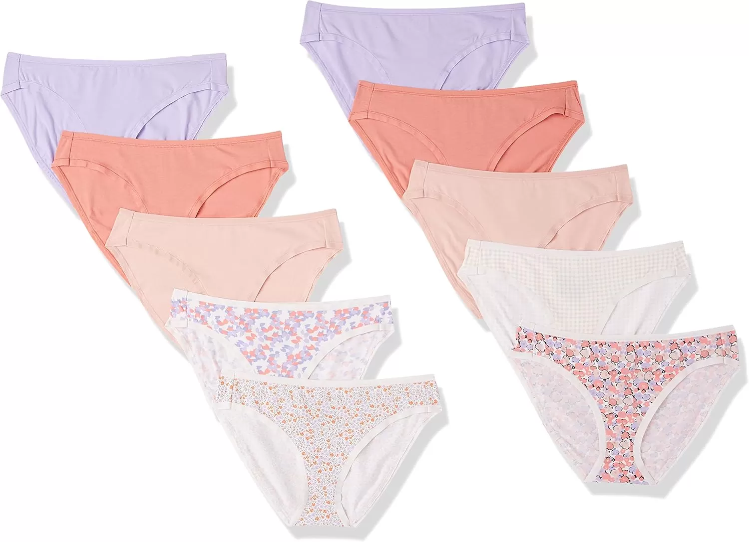 imageAmazon Essentials Womens Cotton Bikini Brief Underwear Available in Plus Size Pack of 10CheckedDitsy FloralFloralMulticolor