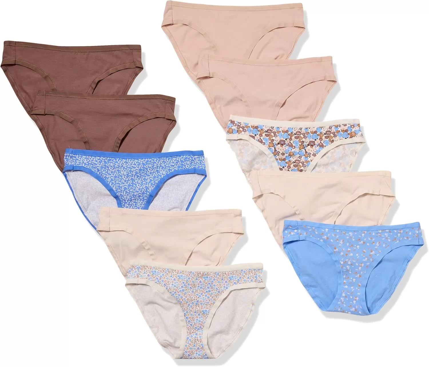 imageAmazon Essentials Womens Cotton Bikini Brief Underwear Available in Plus Size Pack of 10MulticolorDitsy FloralDotsFloral