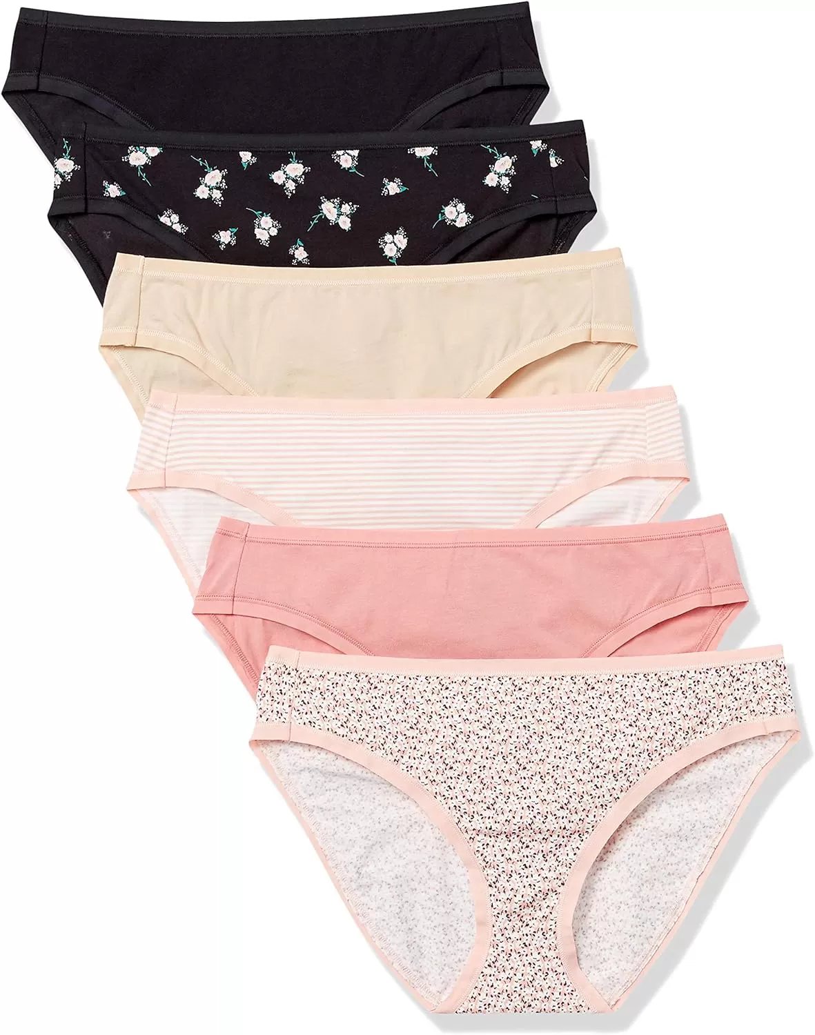 imageAmazon Essentials Womens Cotton Bikini Brief Underwear Available in Plus Size Pack of 6Ditsy FloralFloralMini StripeMulticolor