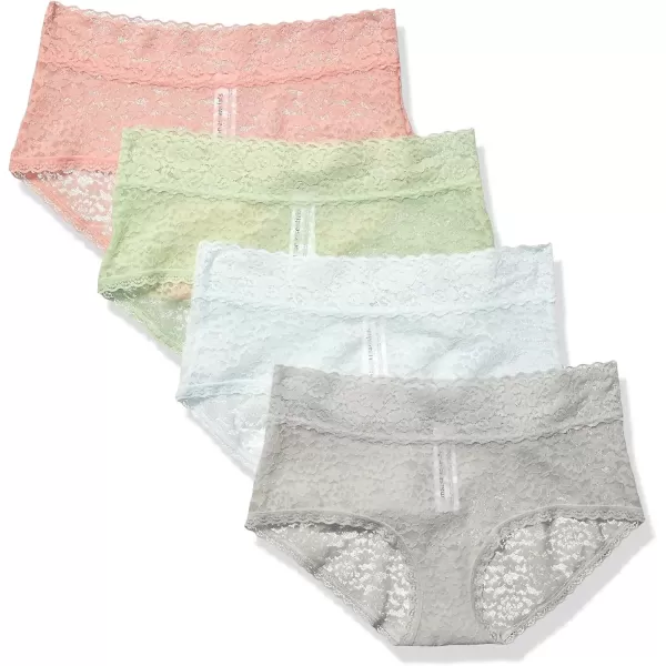 imageAmazon Essentials Womens Comfortable Lace Stretch Hipster Underwear Pack of 4BlueGreenGreyPeach