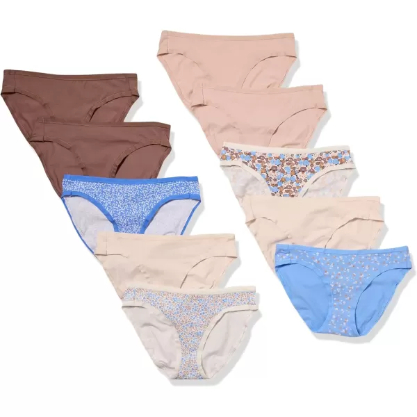 imageAmazon Essentials Womens Cotton Bikini Brief Underwear Available in Plus Size Pack of 10MulticolorDitsy FloralDotsFloral