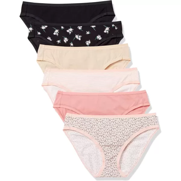 imageAmazon Essentials Womens Cotton Bikini Brief Underwear Available in Plus Size Pack of 6Ditsy FloralFloralMini StripeMulticolor