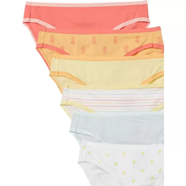 imageAmazon Essentials Womens Cotton Bikini Brief Underwear Available in Plus Size Pack of 6LemonMulticolorPineappleStripe