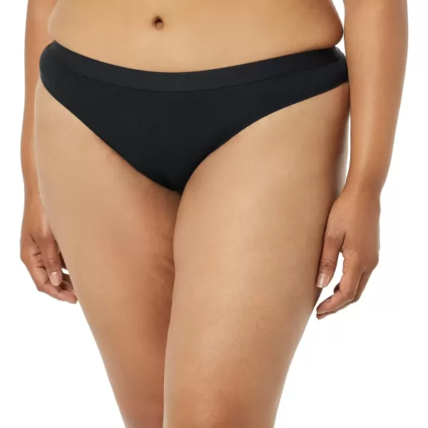 imageAmazon Essentials Womens Ribbed Cotton Thong Underwear Pack of 4BlackBright WhitePale Pink