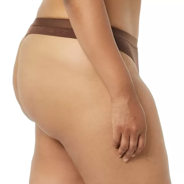 imageAmazon Essentials Womens Ribbed Cotton Thong Underwear Pack of 4BrownGreenPale PinkWhite