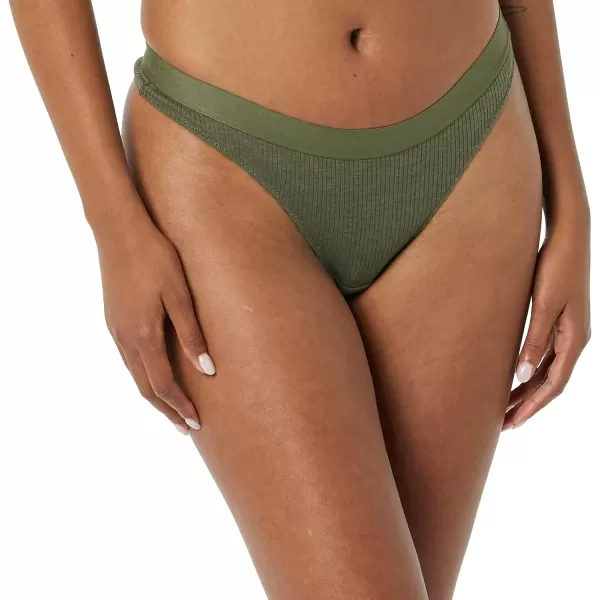 imageAmazon Essentials Womens Ribbed Cotton Thong Underwear Pack of 4BrownGreenPale PinkWhite