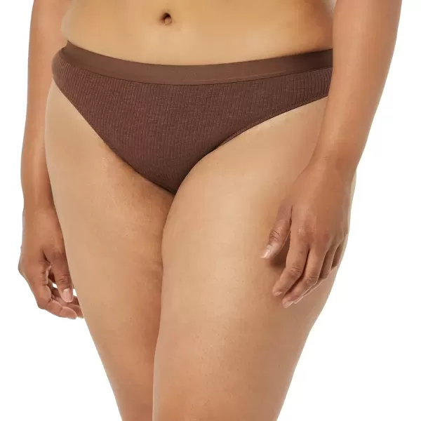 imageAmazon Essentials Womens Ribbed Cotton Thong Underwear Pack of 4BrownGreenPale PinkWhite