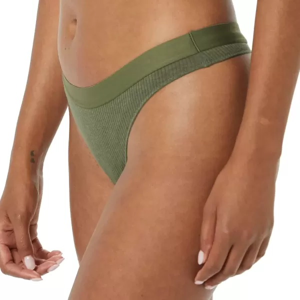 imageAmazon Essentials Womens Ribbed Cotton Thong Underwear Pack of 4BrownGreenPale PinkWhite