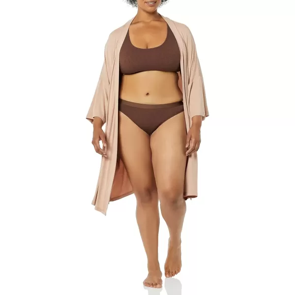 imageAmazon Essentials Womens Ribbed Cotton Thong Underwear Pack of 4BrownGreenPale PinkWhite