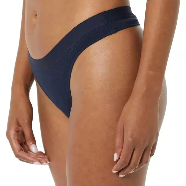 imageAmazon Essentials Womens Ribbed Cotton Thong Underwear Pack of 4BrownLight BeigeNavyRed
