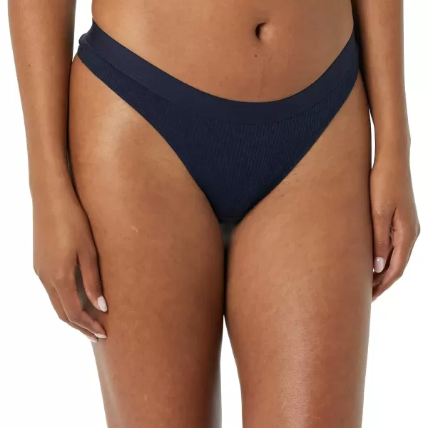 imageAmazon Essentials Womens Ribbed Cotton Thong Underwear Pack of 4BrownLight BeigeNavyRed