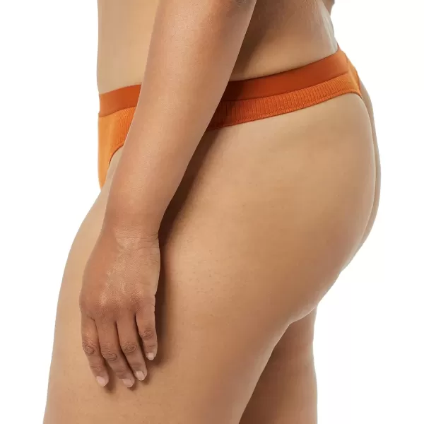 imageAmazon Essentials Womens Ribbed Cotton Thong Underwear Pack of 4BrownLight BeigeNavyRed