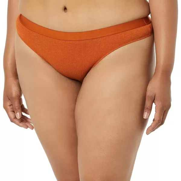 imageAmazon Essentials Womens Ribbed Cotton Thong Underwear Pack of 4BrownLight BeigeNavyRed