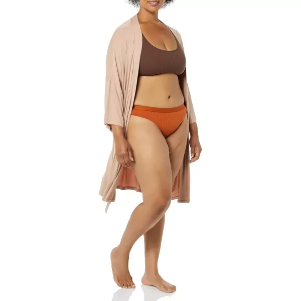 imageAmazon Essentials Womens Ribbed Cotton Thong Underwear Pack of 4BrownLight BeigeNavyRed