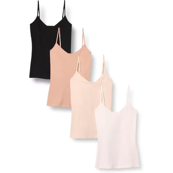 imageAmazon Essentials Womens SlimFit Knit VNeck Layering Cami Available in Plus Size Pack of 4BeigeBlackCamelWhite