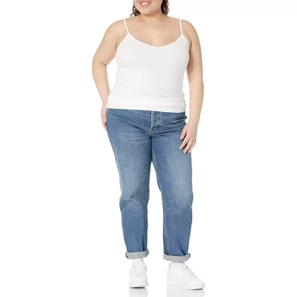 imageAmazon Essentials Womens SlimFit Knit VNeck Layering Cami Available in Plus Size Pack of 4Grey HeatherNavySage GreenWhite