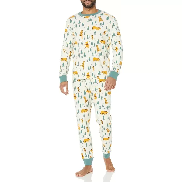 imageAmazon Essentials Disney  Marvel  Star Wars Mens SnugFit Pajama Sleep SetsPooh Holiday Forest  Mens Snug Fit