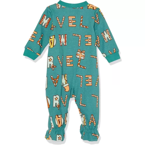 imageAmazon Essentials Disney  Marvel  Star Wars Unisex Babies and Toddlers SnugFit Cotton Footed Pajamas MultipacksFestive Marvel