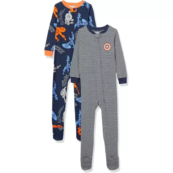 imageAmazon Essentials Disney  Marvel  Star Wars Unisex Babies and Toddlers SnugFit Cotton Footed Pajamas MultipacksMarvel Captain America