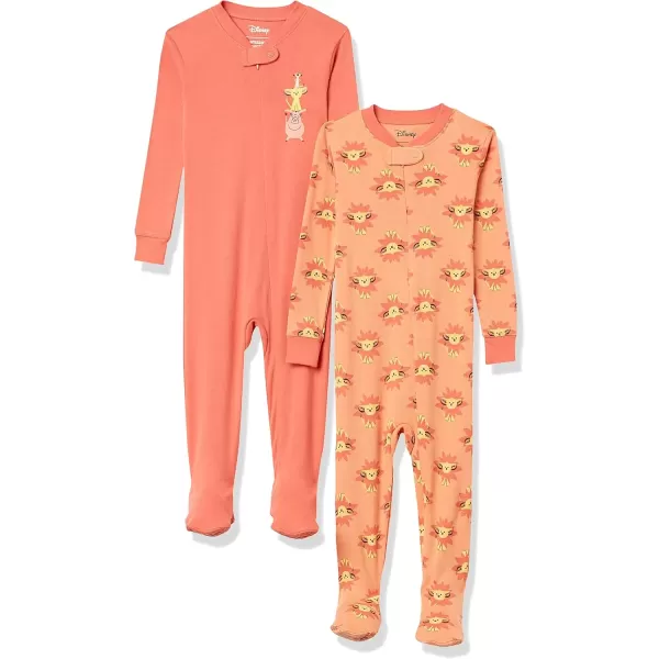 imageAmazon Essentials Disney  Marvel  Star Wars Unisex Babies and Toddlers SnugFit Cotton Footed Pajamas MultipacksOrange  Lion King Play Eat Roar