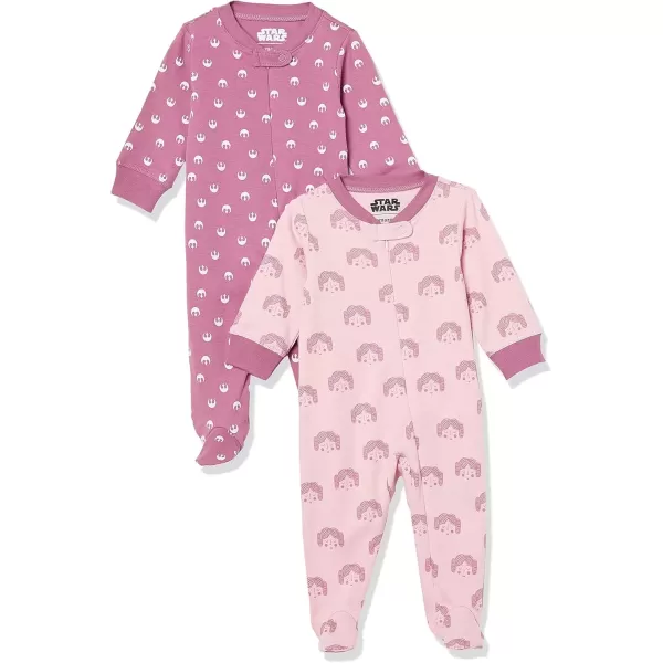 imageAmazon Essentials Disney  Marvel  Star Wars Unisex Babies and Toddlers SnugFit Cotton Footed Pajamas MultipacksPink  Star Wars Tiny Rebel